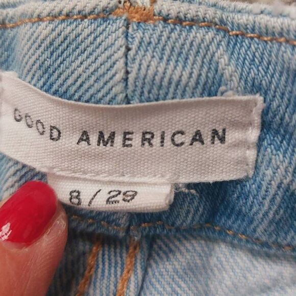 Good American High Rise Mom Jeans Light Wash Distressed Size 8/29 - Picture 10 of 11